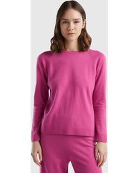 Benetton - Pink Crew Neck Sweater In Cashmere And Wool Blend - Lyst
