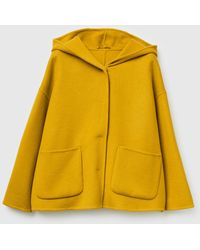 Benetton - Benetton, Kapuzenjacke Aus Wollmischung, Größe, Senfgelb, Damen - Lyst