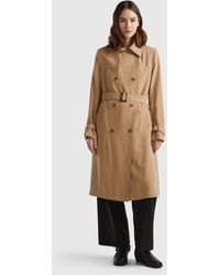 Benetton - Double-breasted Midi Trench Coat - Lyst