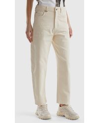 Benetton - Carrot Fit Trousers With Floral Embroidery - Lyst
