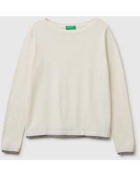 Benetton - Benetton, Pull À Col Bateau 100% Laine Mérinos, Taille, Crème, Femme - Lyst