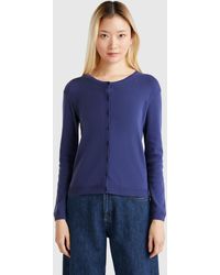 Benetton - Benetton, Cárdigan De Cuello Redondo De 100 Algodón, Azul, Mujer - Lyst