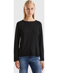 Benetton - Black Crew Neck Sweater In Cashmere And Wool Blend - Lyst