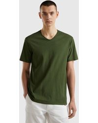 Benetton - T-shirt Aus 100% Baumwolle Mit V-ausschnitt - Lyst