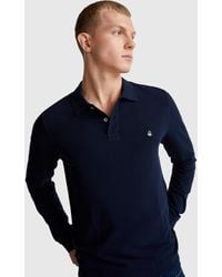 Benetton - Benetton, Polo En Coton À Manches Longues, Taille, Bleu Foncé, Homme - Lyst