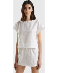Benetton - Top With Broderie Anglaise - Lyst