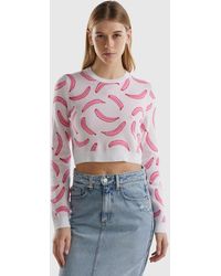 Benetton - Light Pink Cropped Sweater With Banana Pattern - Lyst