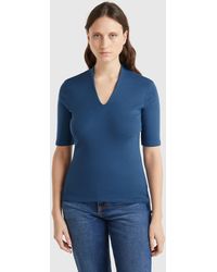 Benetton - Benetton, Camiseta Slim Fit De Algodón De Fibra Larga, Azul Grisáceo, Mujer - Lyst