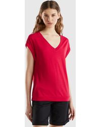 Benetton - T-shirt With V-neck - Lyst