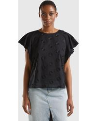 Benetton - T-shirt With Embroidered Flowers - Lyst