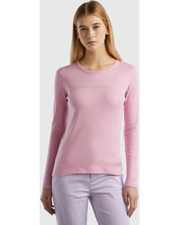 Benetton - Pastel Pink 100% Cotton Long Sleeve T-shirt - Lyst