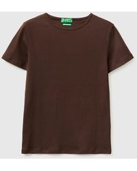 Benetton - Benetton, T-Shirt À Col Rond Ajusté, Taille, Marron, Femme - Lyst