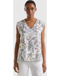 Benetton - Patterned Blouse In Sustainable Viscose Blend - Lyst