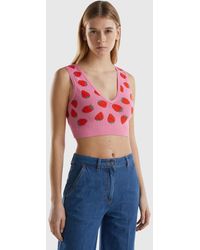 Benetton - Pink Bra Top With Strawberry Pattern - Lyst