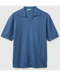 Benetton - Benetton, Knitted Polo Shirt With Cables - Lyst