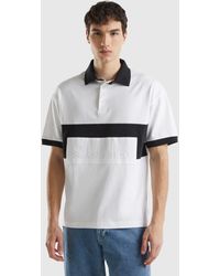 Benetton - Black And White Rugby Polo - Lyst