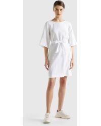 Benetton - Short Dress In Pure Linen - Lyst