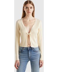 Benetton - Cropped Cardigan With Laces - Lyst