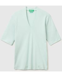 Benetton - Benetton, T-Shirt Slim Fit En Coton À Fibres Longues, Taille, Bleu Vert, Femme - Lyst