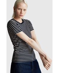 Benetton - Benetton, T-Shirt Rayé À Col Rond, Taille, Bleu Foncé, Femme - Lyst
