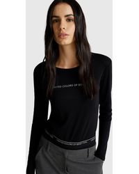 Benetton - Benetton, Long Sleeve T-Shirt With Glitter Logo - Lyst