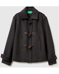 Benetton - Benetton, Montgomery-Mantel, Größe, Dunkelgrau, Damen - Lyst