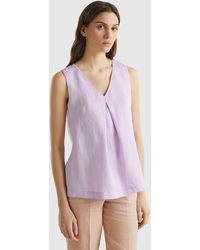 Benetton - Blusa Sin Mangas De Lino Puro - Lyst