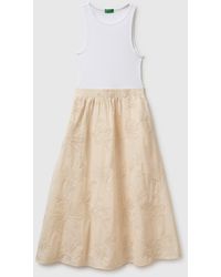 Benetton - Benetton, Midi Dress With Floral Embroidery - Lyst