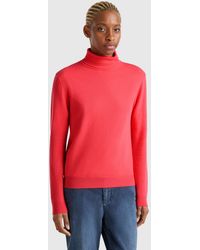 Benetton - Benetton, Pull À Col Montant En Pure Laine Mérinos, Femme - Lyst