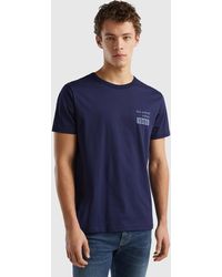 Benetton - T-shirt Blu Scuro In Cotone Bio Con Stampa Logo - Lyst