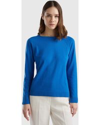 Benetton - Blue Crew Neck Sweater In Cashmere And Wool Blend - Lyst