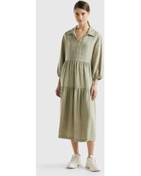 Benetton - Dress With Ruffles In Pure Linen - Lyst