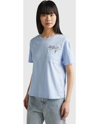Benetton - T-shirt With Pocket And Embroidery - Lyst