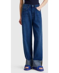 Benetton - Benetton, Vaqueros Anchos Con Puños, Azul Oscuro, Mujer - Lyst