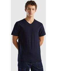 Benetton - V-neck T-shirt In 100% Cotton - Lyst