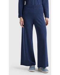 Benetton - Air Force Blue Wide Trousers In Cashmere And Wool Blend - Lyst