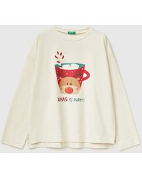 Benetton - Benetton, Christmas T-Shirt With Reindeer Print - Lyst