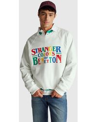 Benetton - Benetton, Sudadera De Corte Holgado De Stranger Things, Talla, Blanco Crema, Hombre - Lyst