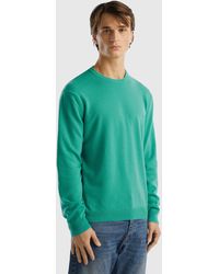 Benetton - Light Green Crew Neck Sweater In Pure Merino Wool - Lyst