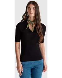 Benetton - Benetton, T-Shirt Slim Fit En Coton À Fibres Longues, Taille, Noir, Femme - Lyst