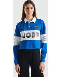 Benetton - Cropped Blue Polo With Patch And Prints - Lyst