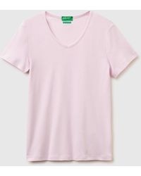 Benetton - Benetton, Slim Fit T-Shirt With V-Neck - Lyst