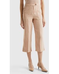 Benetton - Cropped Trousers In Pure Linen - Lyst