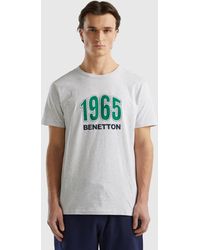 Benetton - T-shirt Gris Clair En Coton Bio À Imprimé Logo - Lyst