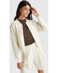 Benetton - Benetton, Bomberjacke Aus 100 Leinen, Größe, Cremeweiss, Damen - Lyst