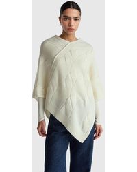 Benetton - Benetton, Capa Con Estampado De Rombos En Cachemira Pura, Talla, Blanco Crema, Mujer - Lyst