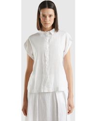 Benetton - Boxy Fit Shirt In Pure Linen - Lyst