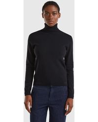 Benetton - Black Turtleneck Sweater In Pure Merino Wool - Lyst