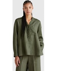 Benetton - Benetton, Camisa Oversize De Puro Lino, Militar, Mujer - Lyst