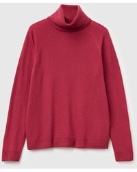 Benetton - Benetton, Suéter Rojo De Cuello Alto En Mezcla De Lana Y Cachemira, Talla, Fresa, Mujer - Lyst